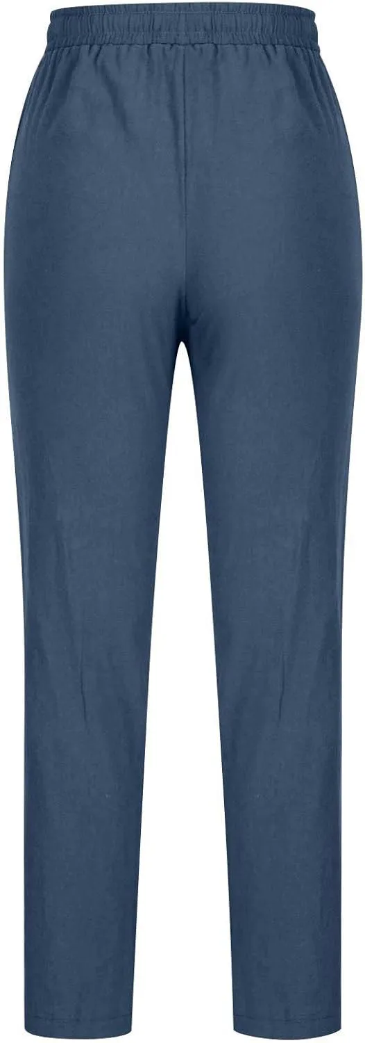 Spring Pants for Women 2024 Casual Elastic High Waist Linen Lounge Pant Straight Leg Trousers Resort Wear Outfits