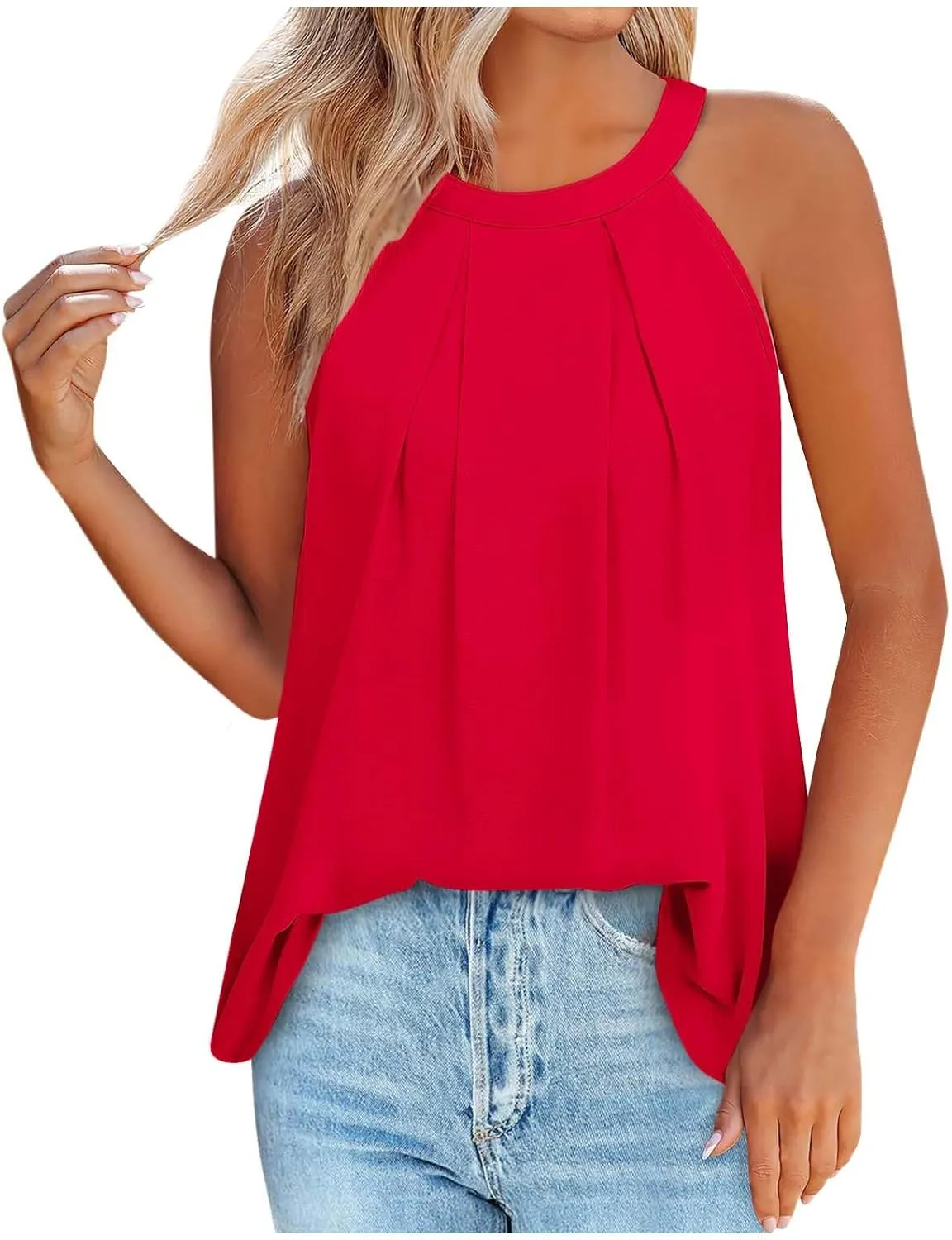 Tank Top for Women 2025 Summer Sleeveless Casual Tops Pleated Loose Flowy Pullover Tops Vacation Beach Shirts Tee