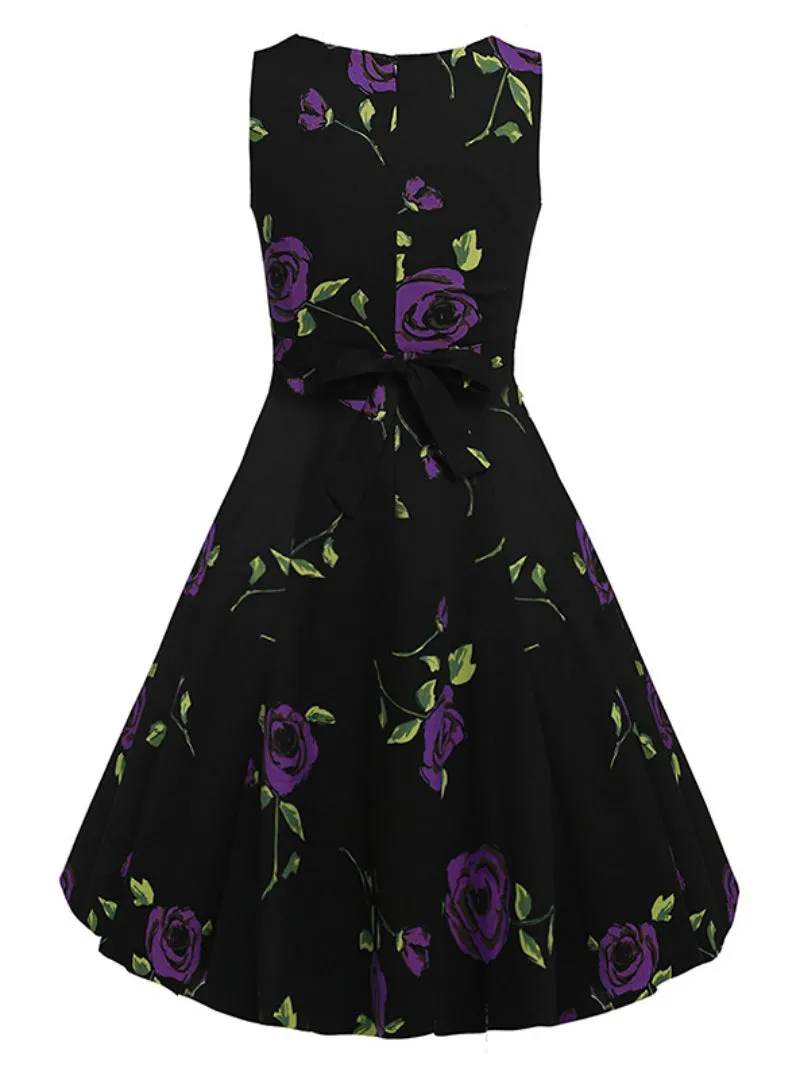TastyHottie - Tunic Black Print Dress Belt Elegant Rockabilly Party Dresses