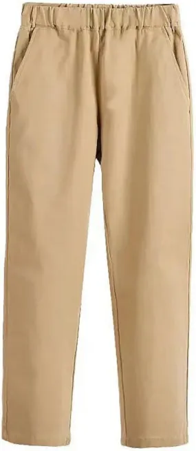 Toddler Unisex Cotton Long Pants Straight Wide Leg Elastic Waist Jogger Pants Kids Summer Casual School Preppy Trousers