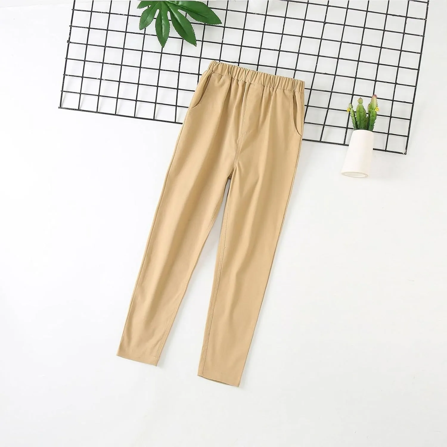 Toddler Unisex Cotton Long Pants Straight Wide Leg Elastic Waist Jogger Pants Kids Summer Casual School Preppy Trousers