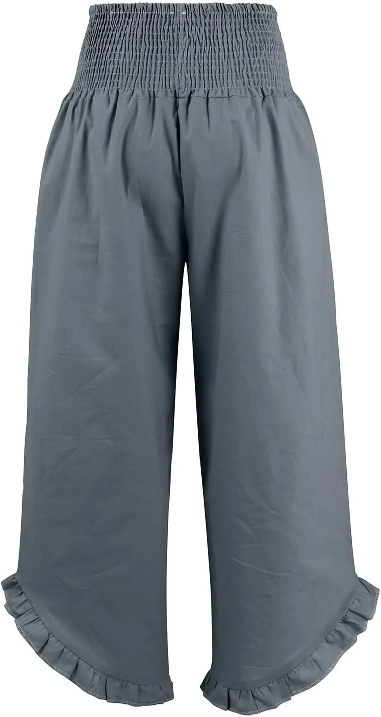 Wide Leg Linen Pants Women Summer Smocked High Waisted Palazzo Pants Ruffle Hem Flowy Baggy Beach Pant with Pockets