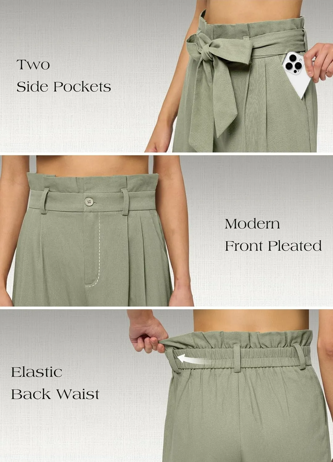 Willit Women Linen Pants Casual Wide Leg Dress Pants High Waisted Paperbag Work Slacks Flowy Summer Tie Knot Trousers Pockets 28"/30"/ 32''