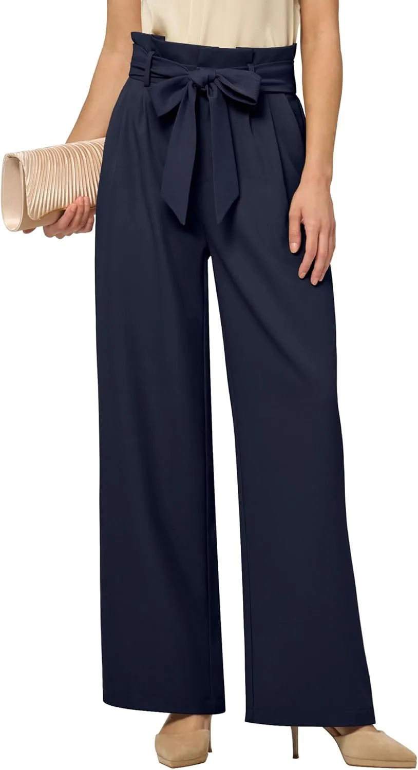 Willit Women's Wide Leg Pants Belted High Waisted Work Dress Pants Casual Palazzo Long Trousers 28"/30"/32"