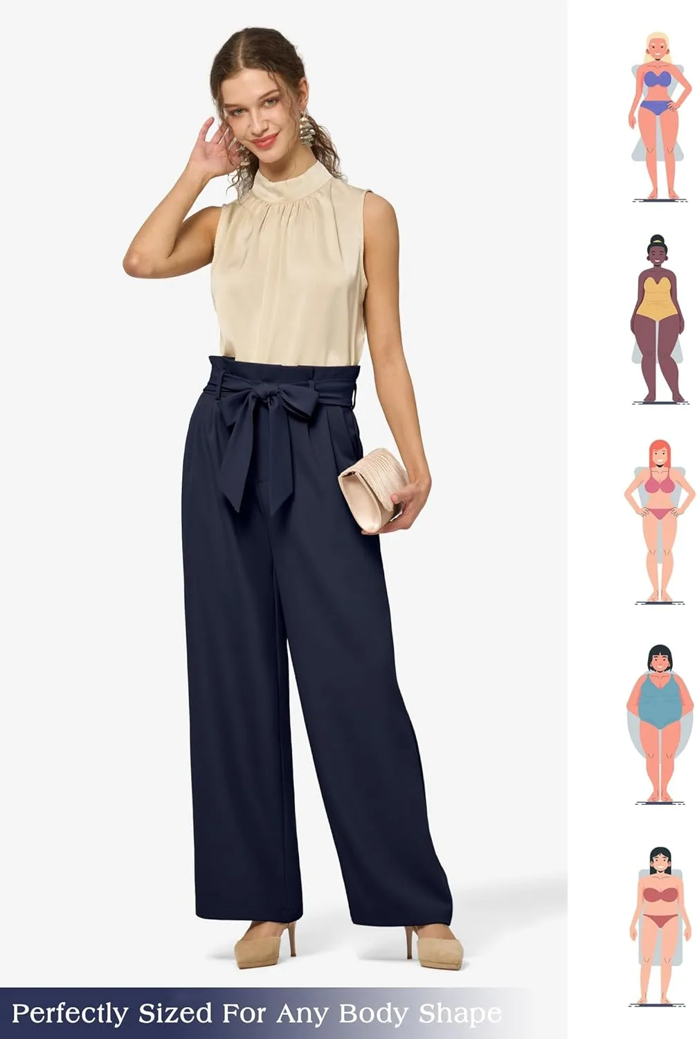 Willit Women's Wide Leg Pants Belted High Waisted Work Dress Pants Casual Palazzo Long Trousers 28"/30"/32"