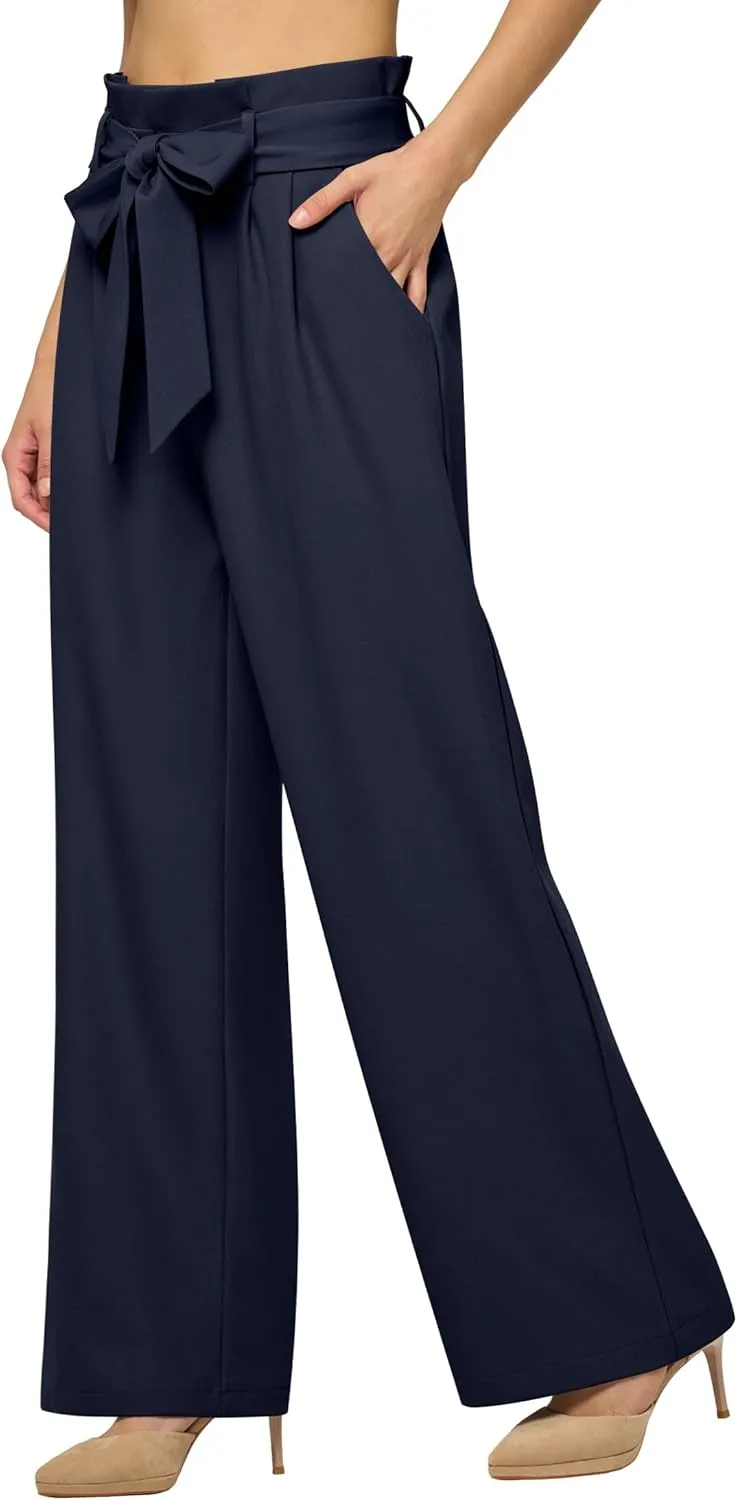 Willit Women's Wide Leg Pants Belted High Waisted Work Dress Pants Casual Palazzo Long Trousers 28"/30"/32"