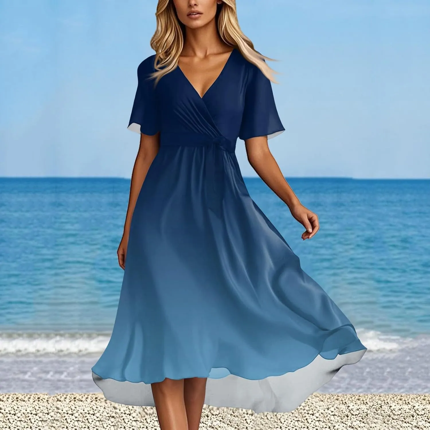 Womens Boho Floral Printed Flowy Wrap Short Sexy Dresses 2025 Elegant V Neck Belted Summer Wedding Prom Cocktail Midi Dress