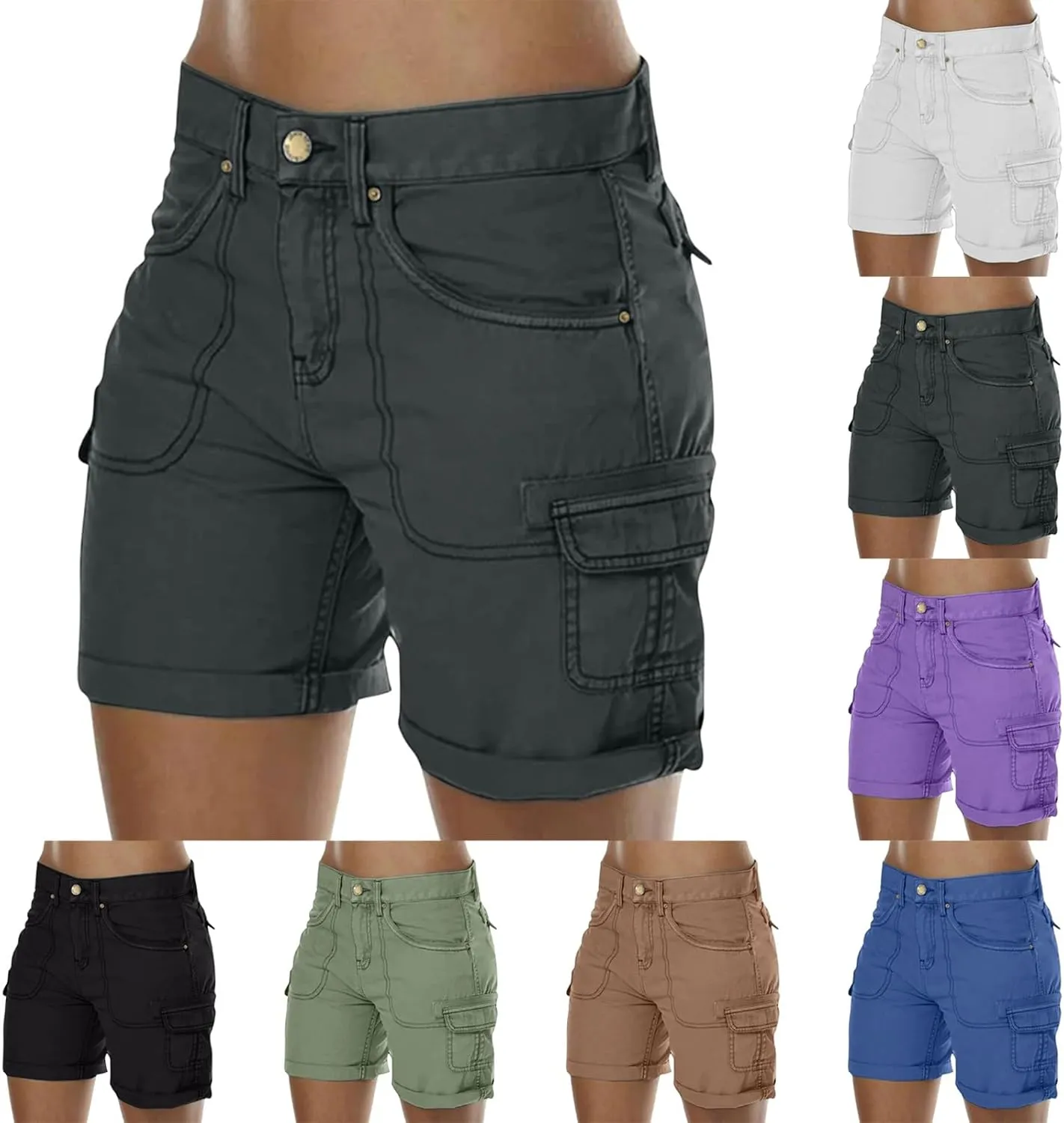 Women's Cargo Bermuda Shorts 2025 Summer High Waisted Casual Trendy Hiking Shorts Pull On Beach Outdoor Pants