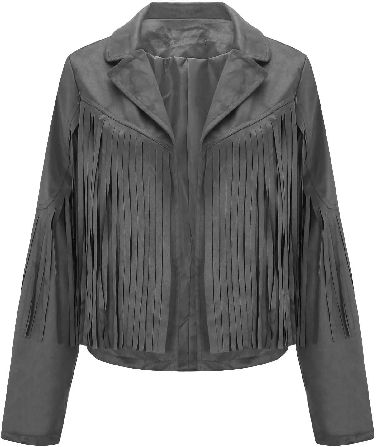 Women's Faux Suede Leather Fringe Jacket Cowgirl Crop Moto Biker Jackets Open Front Tassel Coat Tops 2024 Trendy