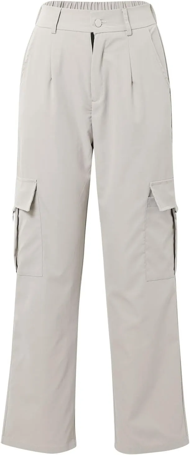 Womens Hiking Wide Leg Cargo Pants Lightweight Quick Dry Outdoor High Waisted Buttons Workout Pants with Pockets