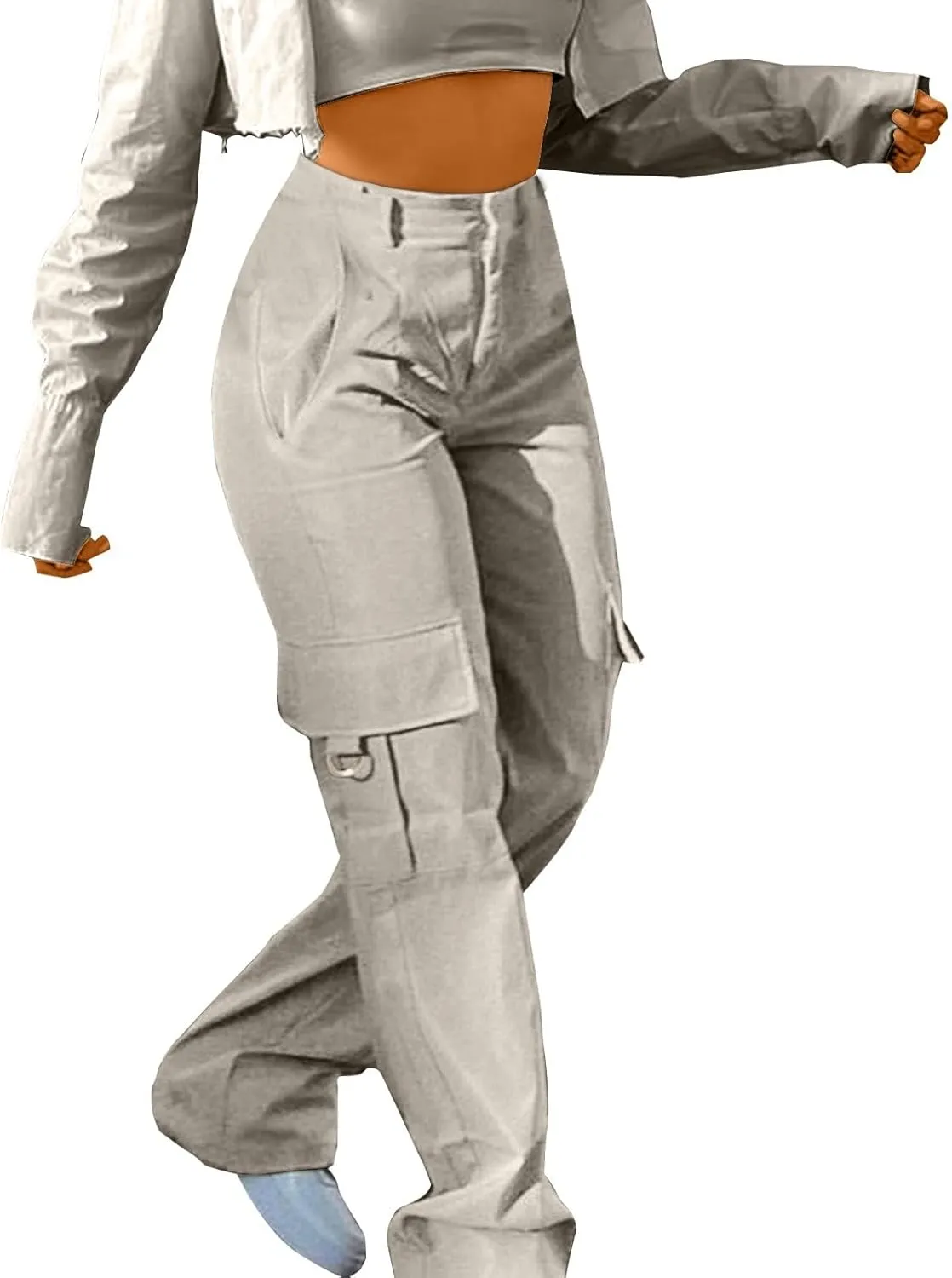 Womens Hiking Wide Leg Cargo Pants Lightweight Quick Dry Outdoor High Waisted Buttons Workout Pants with Pockets