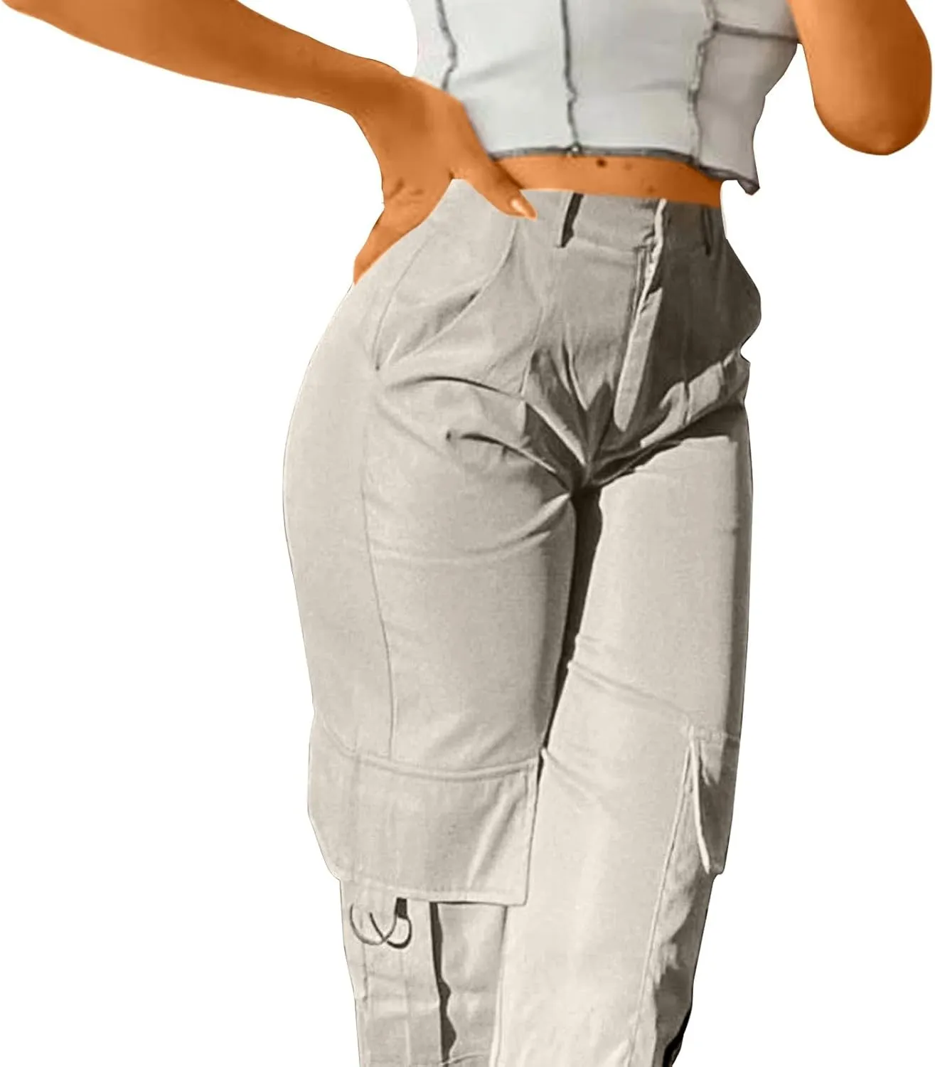 Womens Hiking Wide Leg Cargo Pants Lightweight Quick Dry Outdoor High Waisted Buttons Workout Pants with Pockets