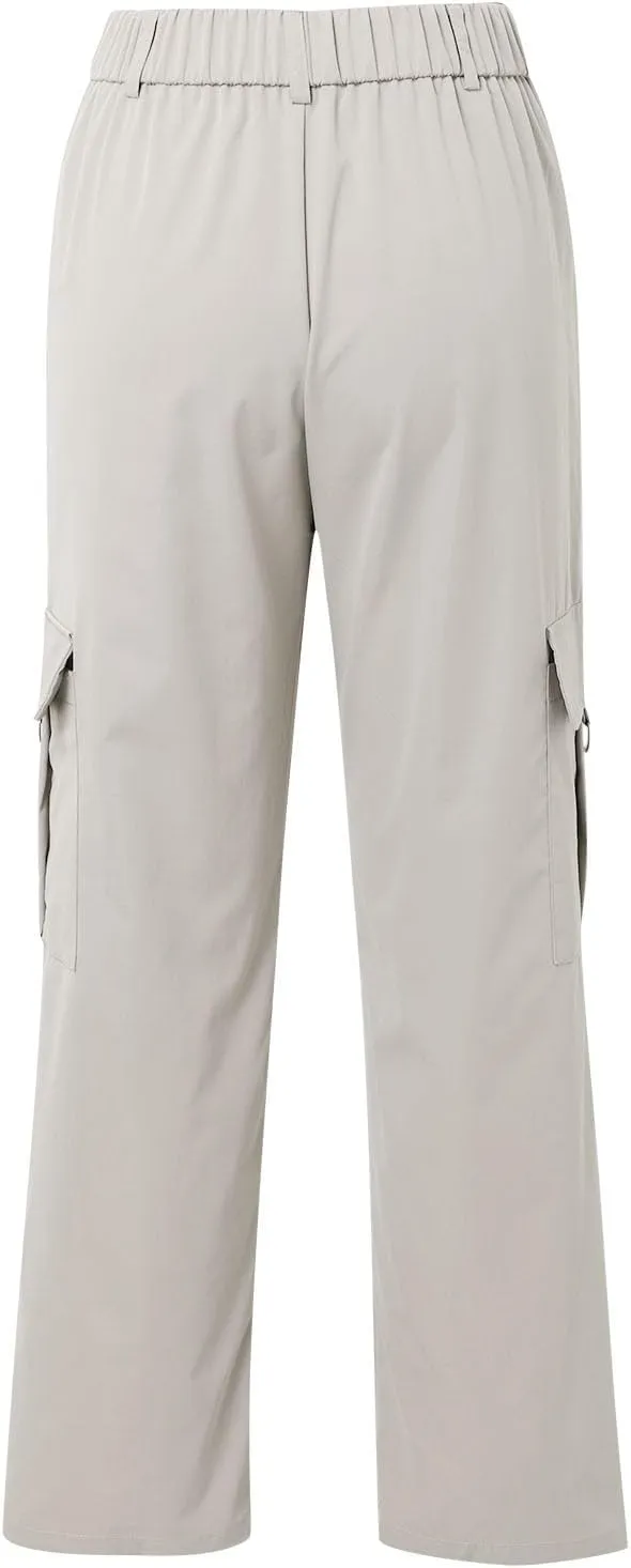 Womens Hiking Wide Leg Cargo Pants Lightweight Quick Dry Outdoor High Waisted Buttons Workout Pants with Pockets