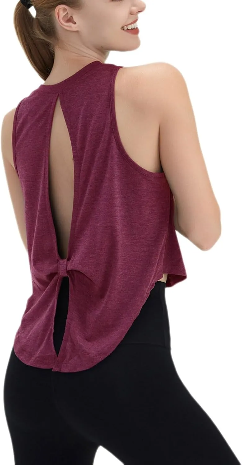 Women's Open Back Workout Tank Tops Trendy Athletic Yoga Blouse Quick-Dry Sleeveless Tees Sports Running Gym Shirts