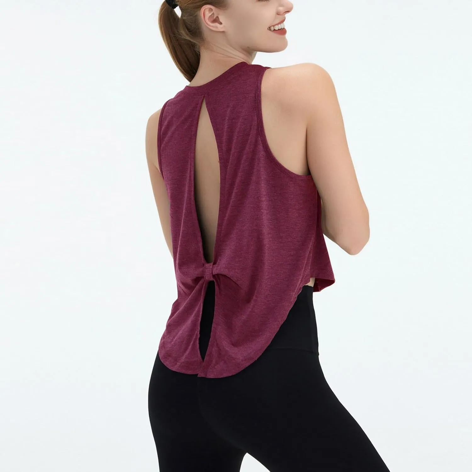 Women's Open Back Workout Tank Tops Trendy Athletic Yoga Blouse Quick-Dry Sleeveless Tees Sports Running Gym Shirts