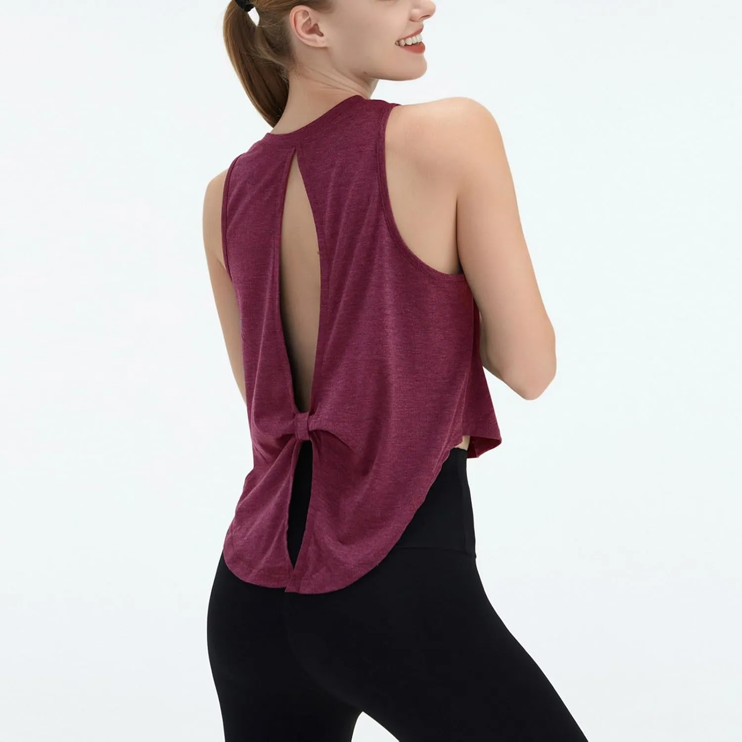 Women's Open Back Workout Tank Tops Trendy Athletic Yoga Blouse Quick-Dry Sleeveless Tees Sports Running Gym Shirts