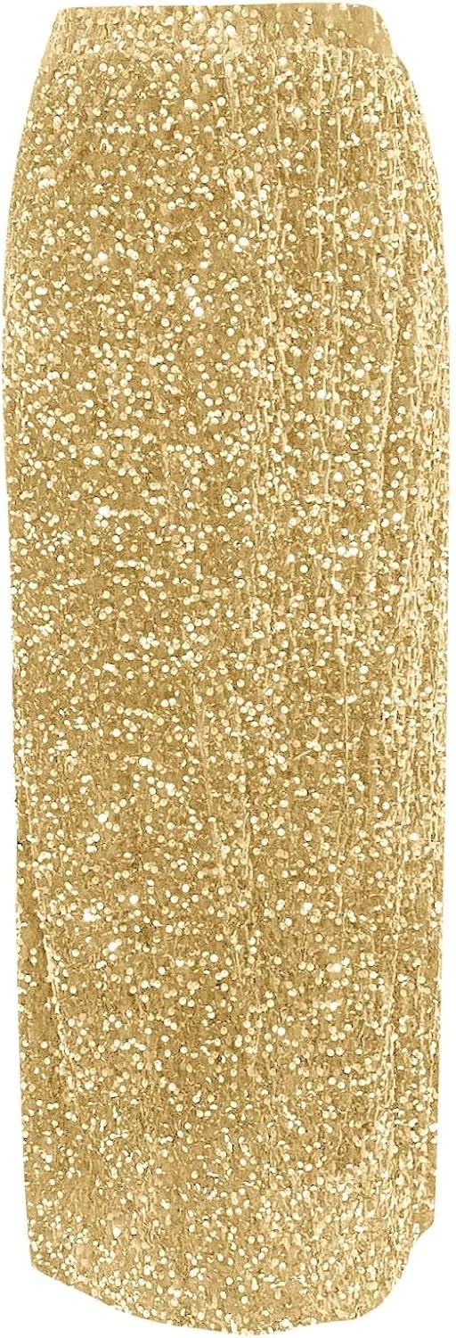 Women's Sequin Midi Skirt Sparkly Glitter Casual Half Body Skirt Sparkly A Line Swing Midi Skirt Red Sparkly Skirt