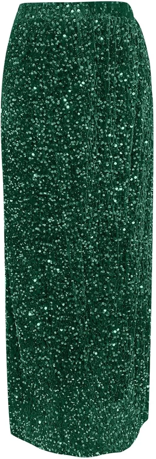 Women's Sequin Midi Skirt Sparkly Glitter Casual Half Body Skirt Sparkly A Line Swing Midi Skirt Red Sparkly Skirt