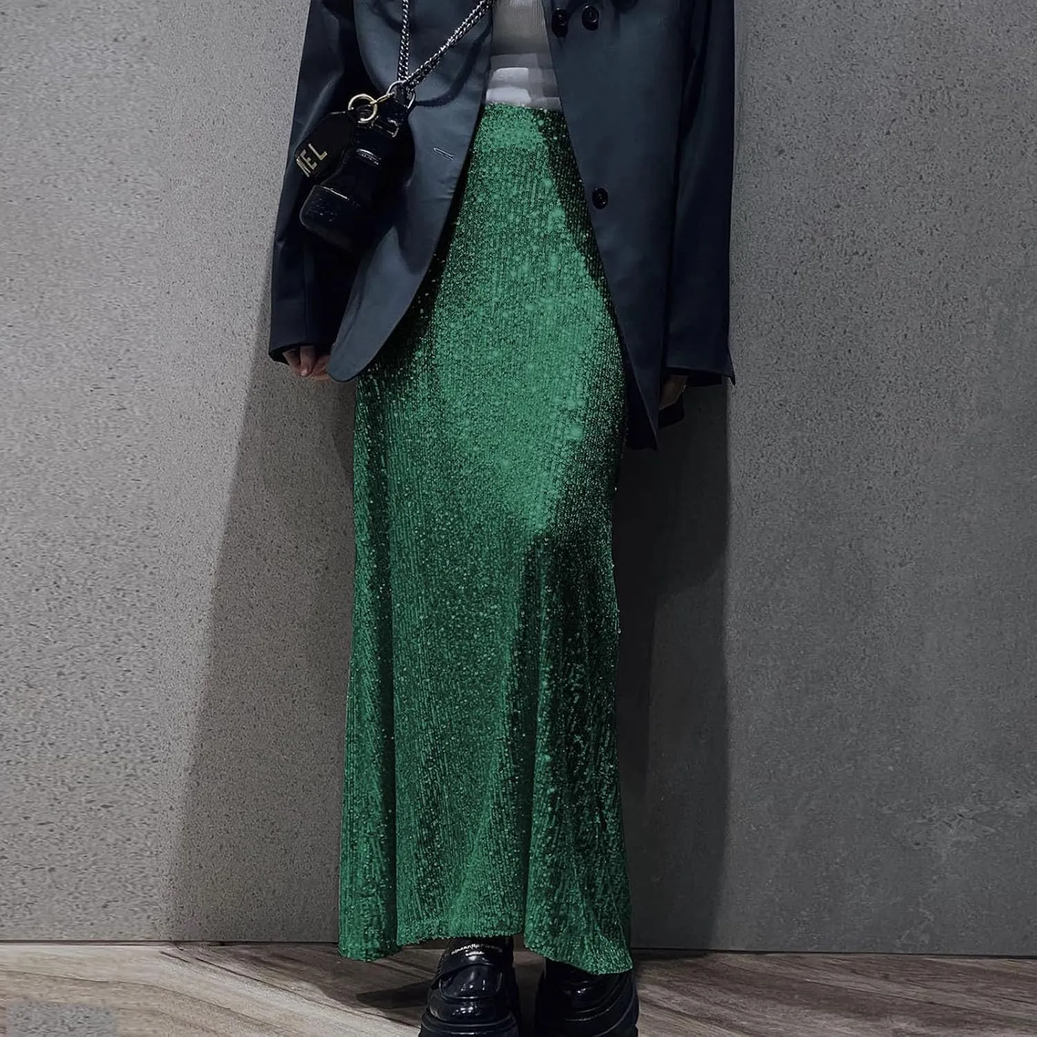 Women's Sequin Midi Skirt Sparkly Glitter Casual Half Body Skirt Sparkly A Line Swing Midi Skirt Red Sparkly Skirt