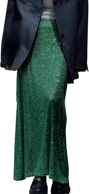 Women's Sequin Midi Skirt Sparkly Glitter Casual Half Body Skirt Sparkly A Line Swing Midi Skirt Red Sparkly Skirt