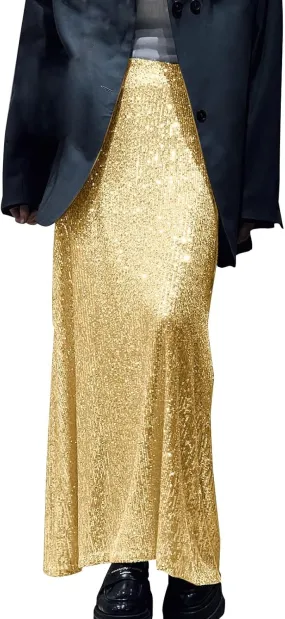 Women's Sequin Midi Skirt Sparkly Glitter Casual Half Body Skirt Sparkly A Line Swing Midi Skirt Red Sparkly Skirt