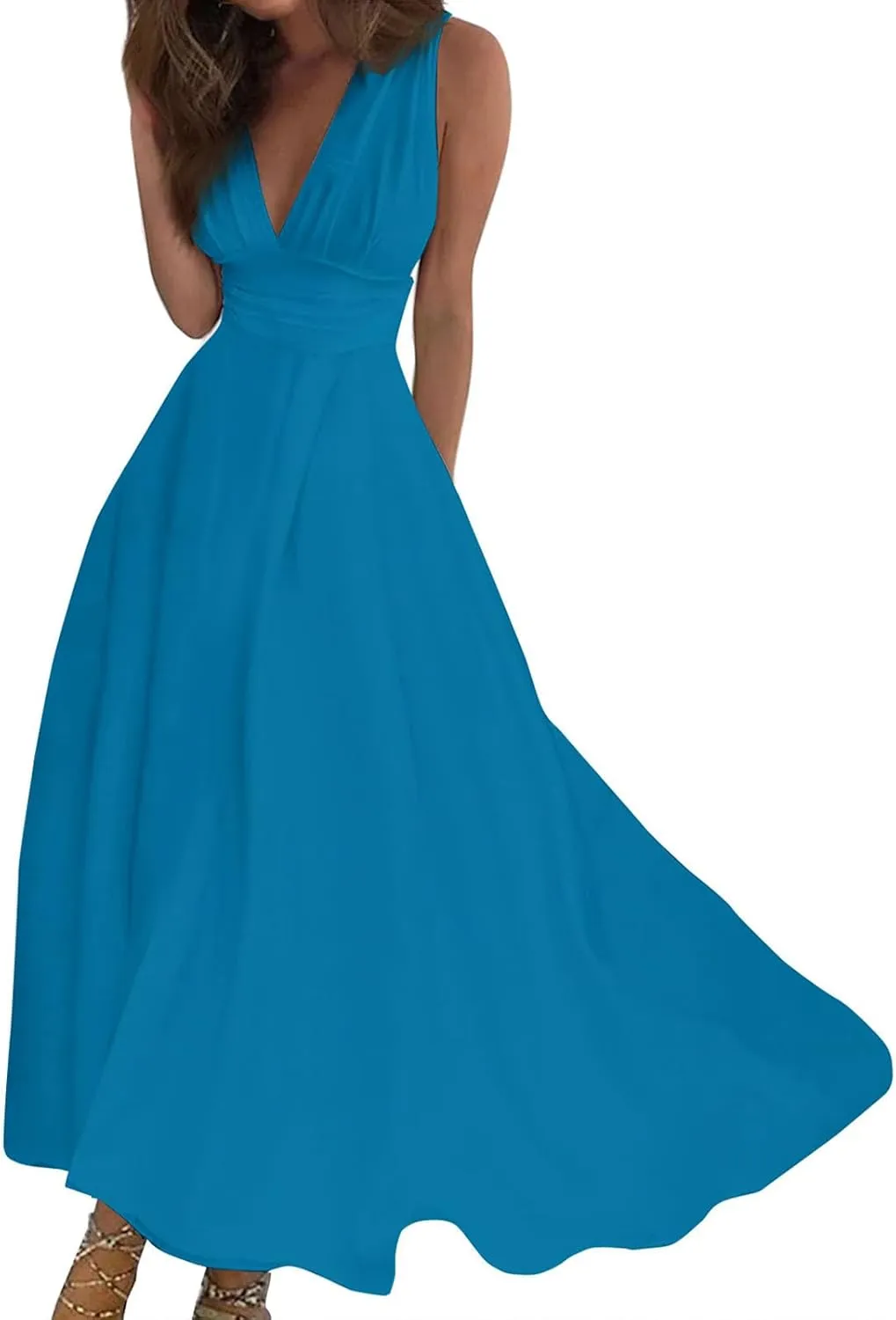 Womens Sundress Summer Floral Short Sleeve Wrap V Neck A-Line Midi Dress 2025 Elegant Flowy Beach Swing Dresses