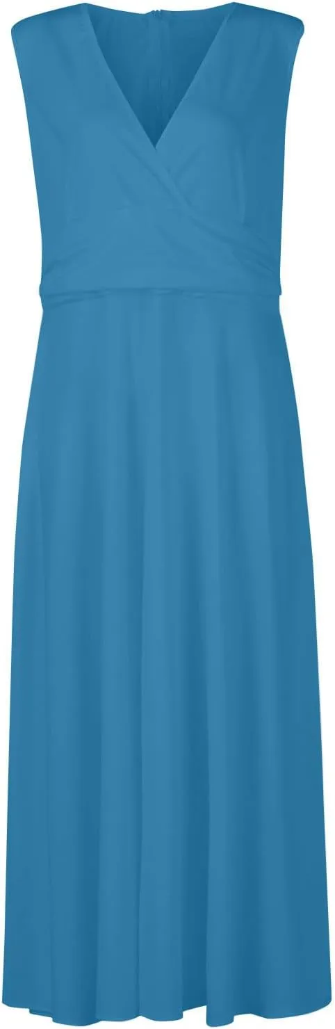 Womens Sundress Summer Floral Short Sleeve Wrap V Neck A-Line Midi Dress 2025 Elegant Flowy Beach Swing Dresses
