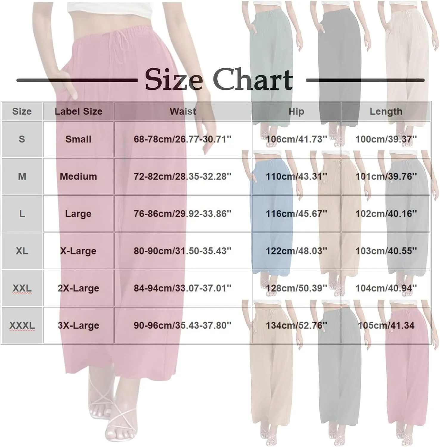 yardsong Wide Leg Linen Pants for Women Summer Casual Flowy Palazzo Pants Drawstring Elastic Waist Trousers with Pockets