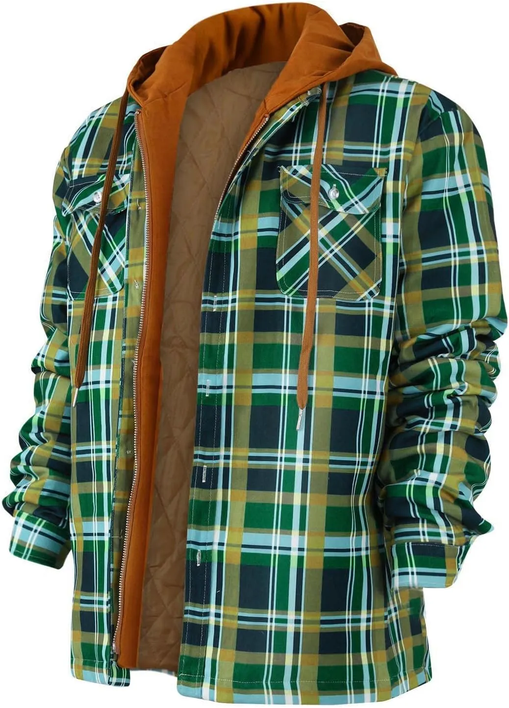 Ymosrh Men's Jacket Long Sleeve Quilted Lined Shirt Jacket Zip Up Coat Outwear With Hood Coat, M-5XL