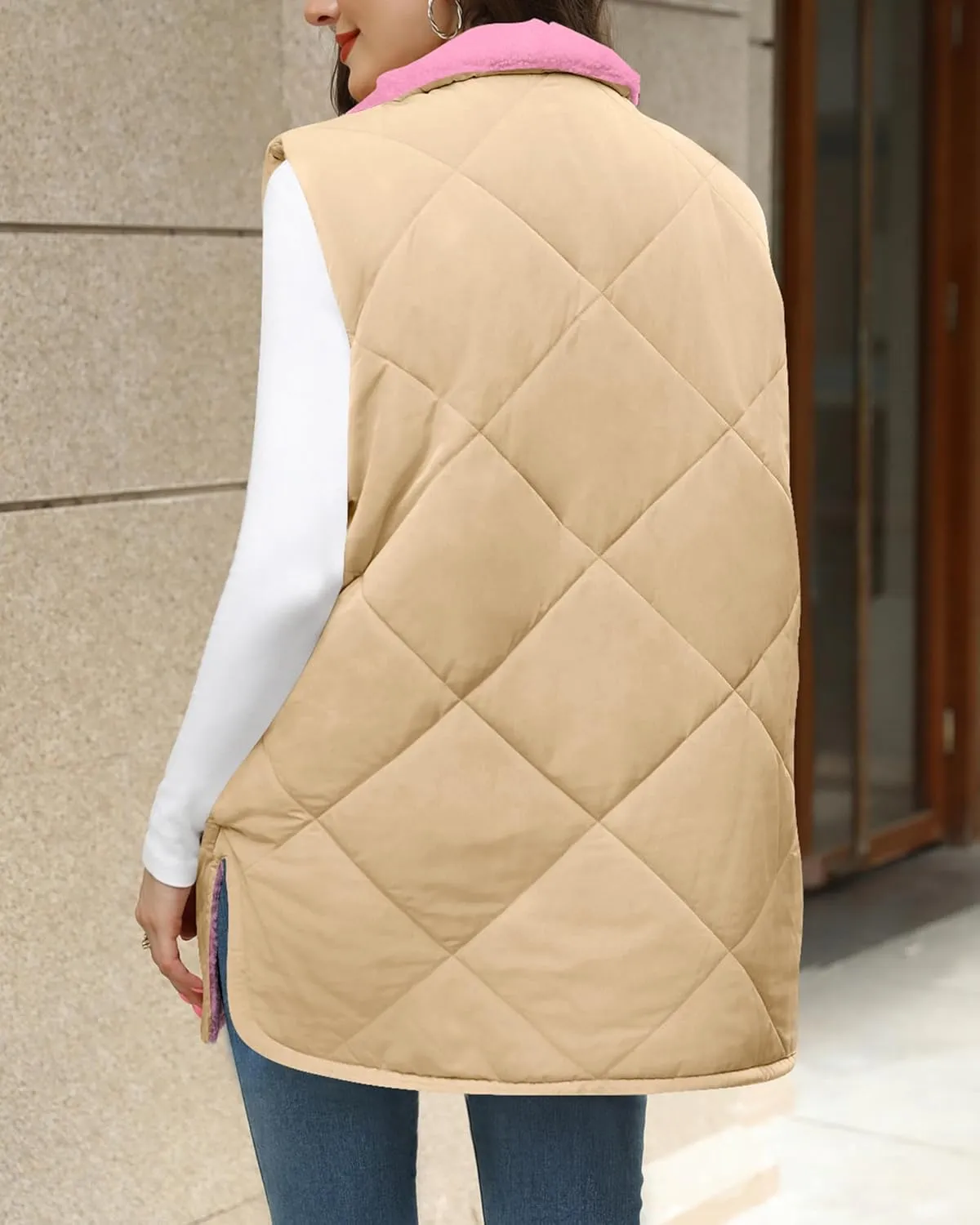 Zeagoo Womens 2025 Reversible Vest Sleeveless Fleece Jacket Double Zip Up Long Warm Winter Coat Outerwear with Pockets