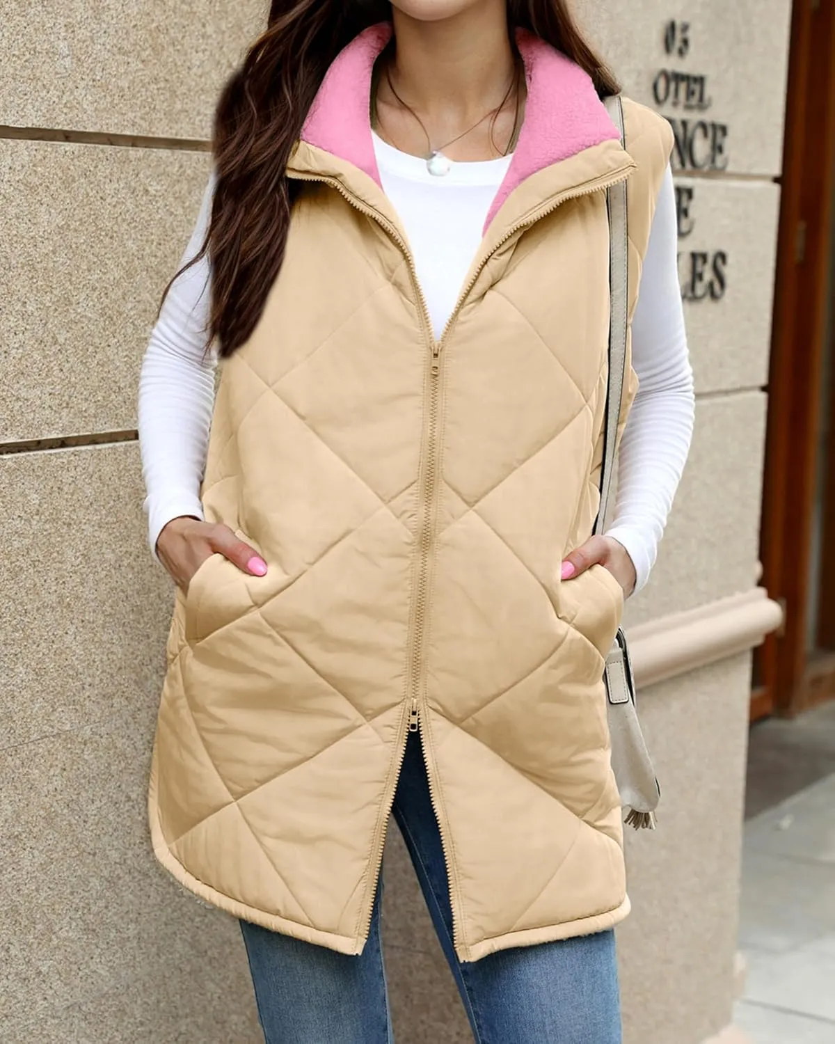 Zeagoo Womens 2025 Reversible Vest Sleeveless Fleece Jacket Double Zip Up Long Warm Winter Coat Outerwear with Pockets